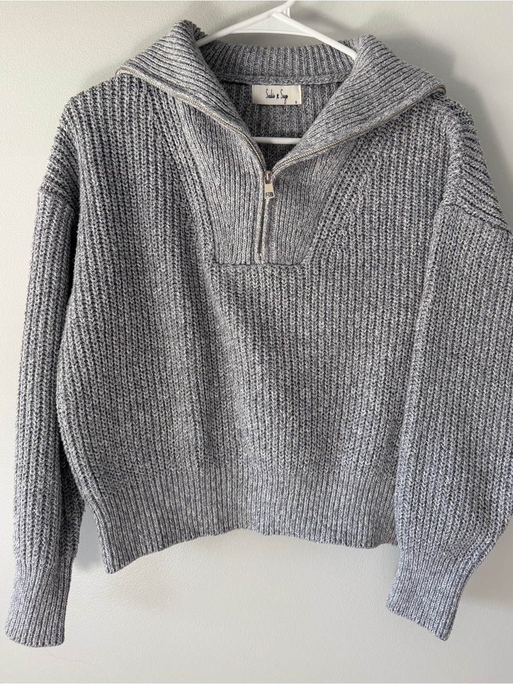 Sadie & Sage Gray Chunky Knit Quarter Zip Sweater Size S